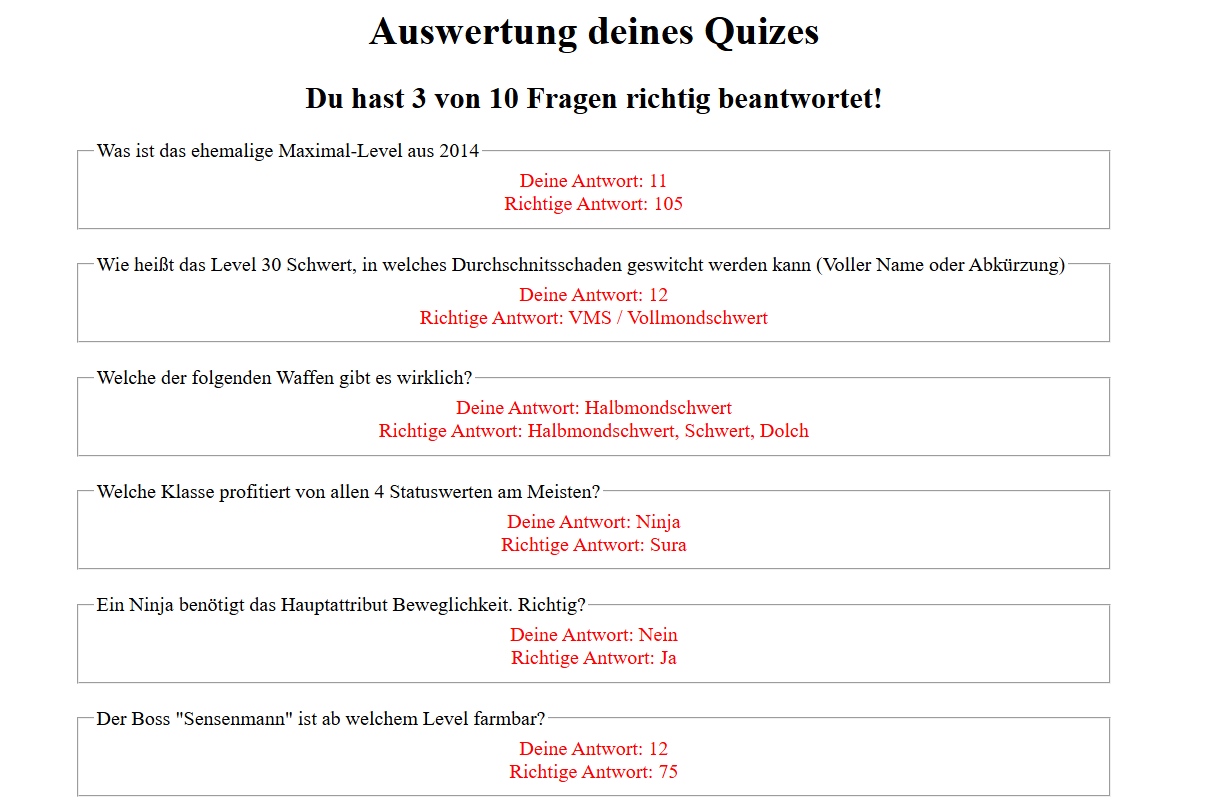 Quiz-Auswertung